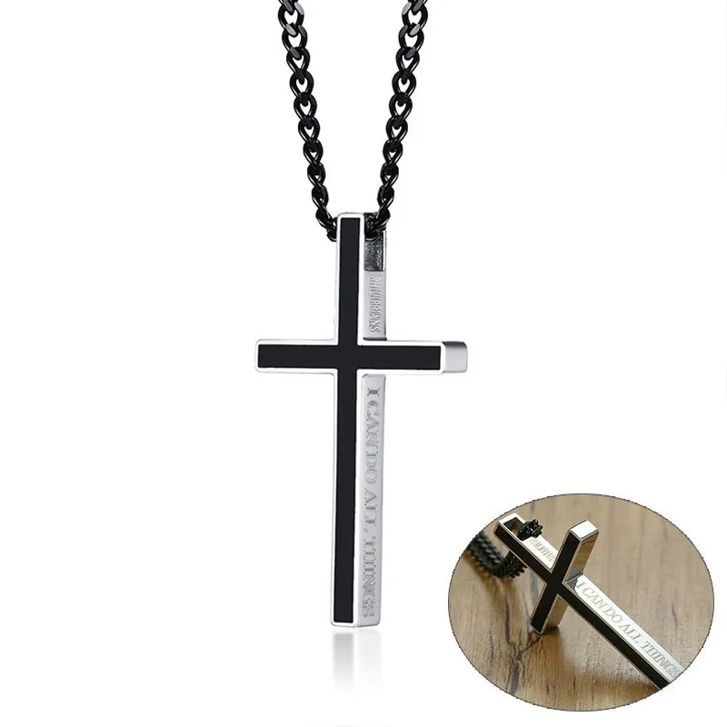 Unique Philippians 4:13 Bible Cross Necklaces for Women Man Stainless Steel Jesus Christ Prayer Unisex Religious Jewelry