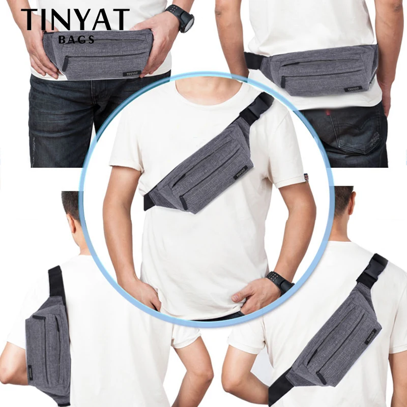 TINYAT Men Male Waist Bag Pack Grey Casual Functional belt bag Large Belt Pouch Phone Money Belt bag Fanny Travel Hip