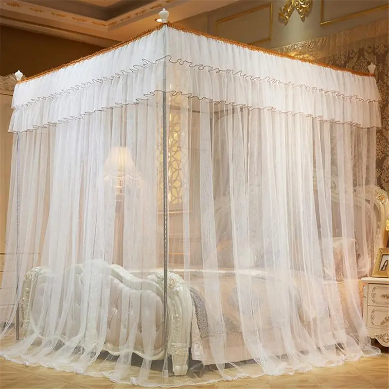 1.5*2 m 4 Posters Pink Bed Canopy Princess Queen Mosquito Bedding Net Bed Tent Four Corners Floor-Length Curtain #CO