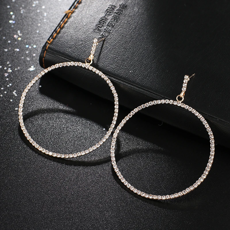 2019 Silver Color High Polished big round Earrings Paved with AAA Austrian Cubic Zirconia for Wedding Party Jewelry E626 image 4