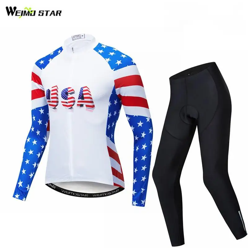 Weimostar USA Team Cycling Clothing Men Autumn Cycling Jersey Set Long Sleeve Breathable Bicycle Wear Mountain Bike Jersey Suit