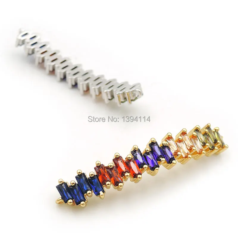 44*7*4mm Micro Pave CZ Of Mixing Colors Arc Bar Connector Of Wave Fit For Women As DIY Bracelets Accessory