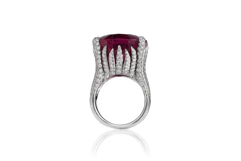 Vintage Silver Geometric Big Stone Red Zircon Ring for Women Full Drill Fashion Bohemian Boho Jewelry Luxurious