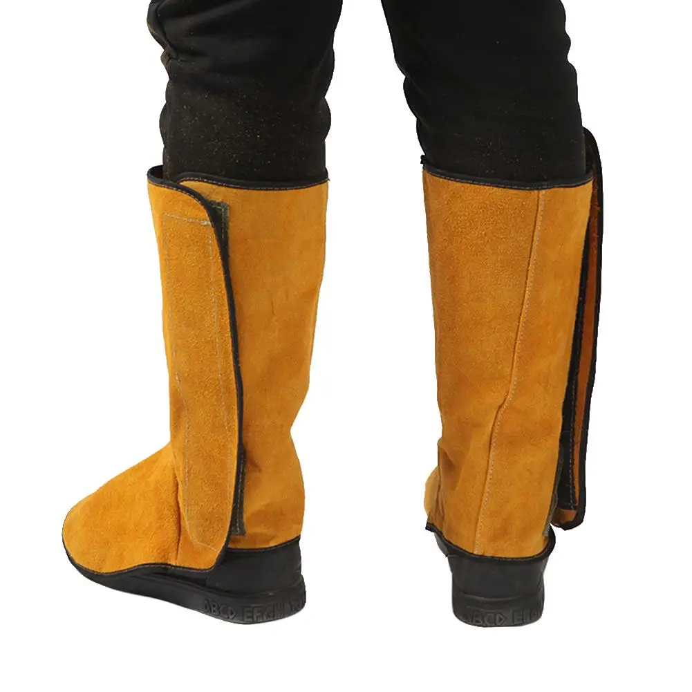 Trabalho de soldagem couro sapatos longos botas couro soldagem proteção contra incêndio pé leggings soldador pé cover wear soldador ferramentas