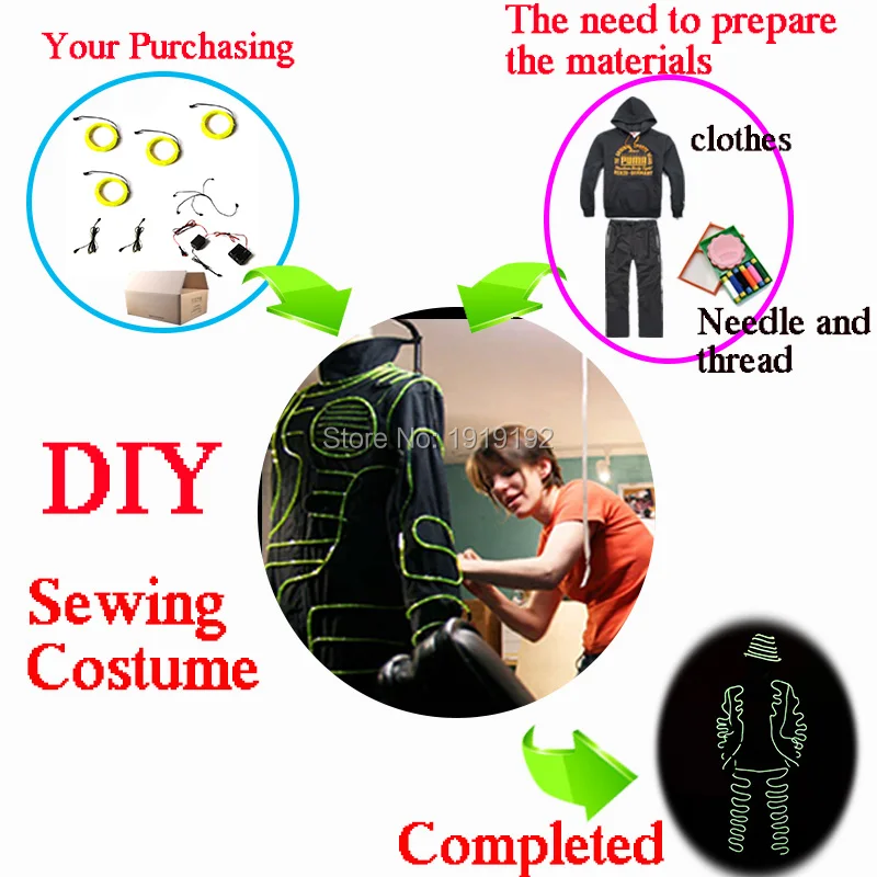 DIY Glowing EL Costume Accessory EL Wire Neon Light DIY Material Self-Make Fluorescent Clothes Luminous Costumes For Dance