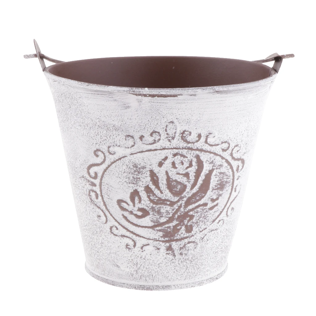 Galvanized Metal Storage Buckets Retro Rustic Flower Bucket for Countertop Balcony Garden Yard Decor