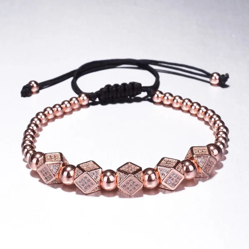 Geometric Faced Crystal Rivets Charms Bracelets For Women Men Copper Beaded Bracelets Male Accessories Pulseira Masculina