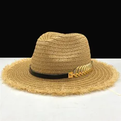 Summer Women's Hat Brim Lady Raffia Beach Sun Hat Casual Panama Straw Hat Men Cap Sun Visor Cap Male Sombrero Chapeau Femme