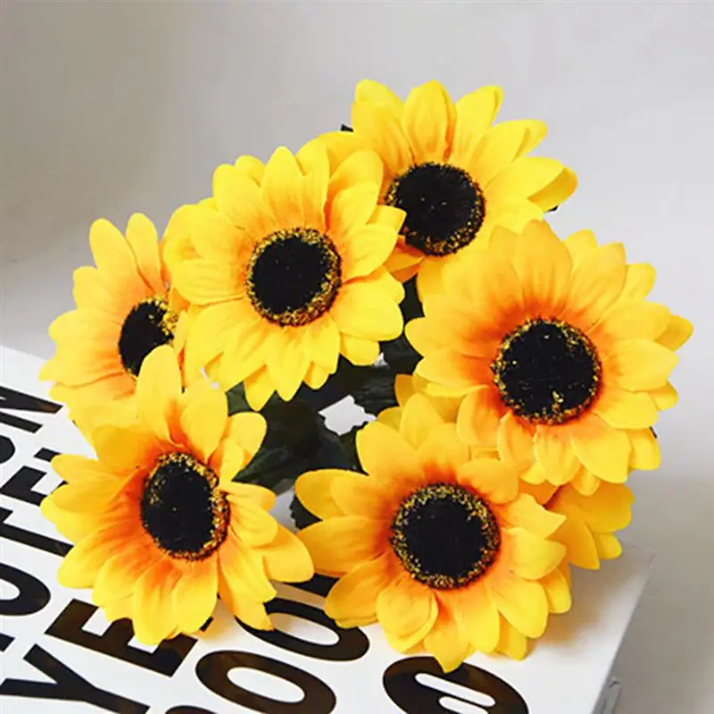 6 Bunches 7 Heads Plastic Sunflower Artificial Flower Fake Flores Bouquet Simulation Flowers Party Wedding Decoration