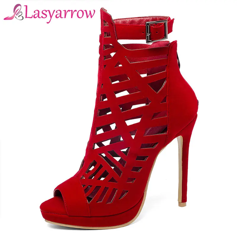 

Lasyarrow Fashion Summer Women Ankle Boots For Women Buckle Strap Zipper High Heel Short Sandals Boot Stiletto Heel Ladies Shoes