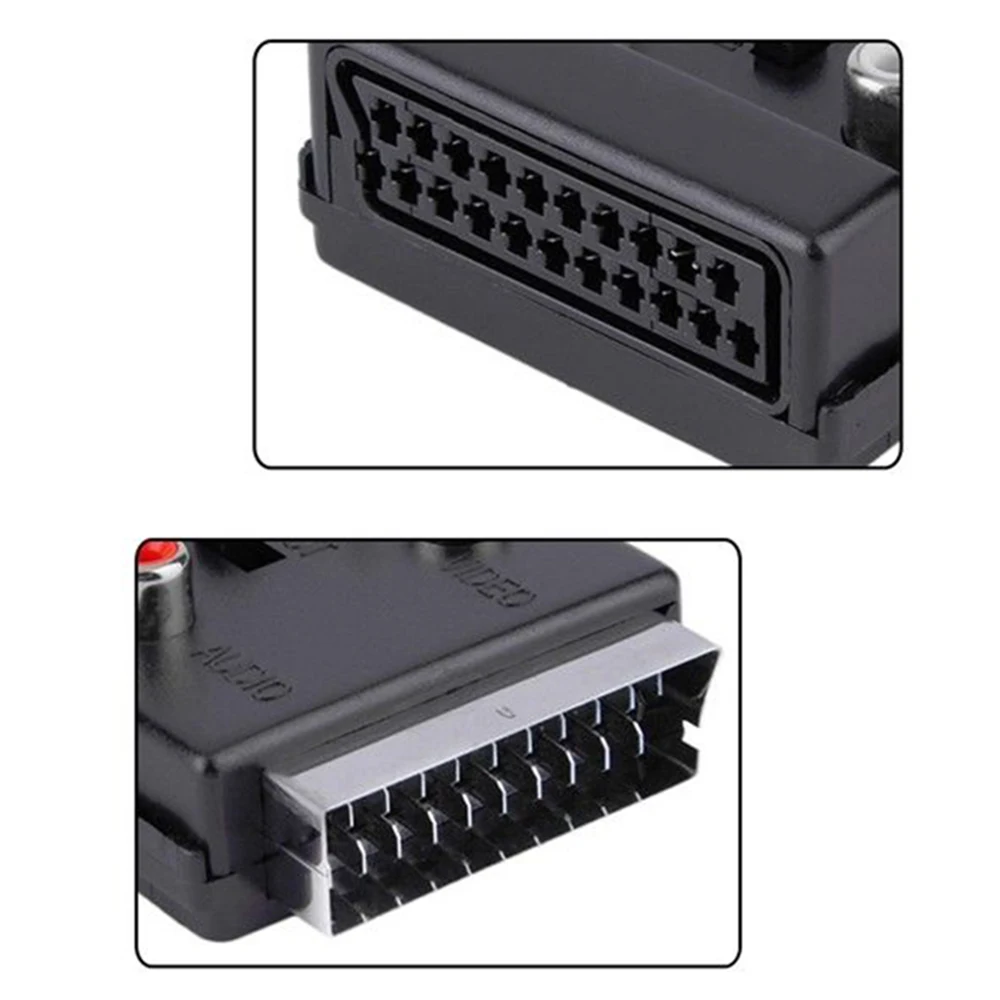 Scart-conector de áudio av scart, conversor adaptador de macho para fêmea, s-video 3-rca