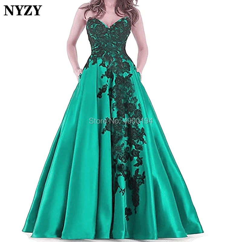 

NYZY P36 Sleeveless Satin Simple Black Green Prom Dress Formal Dress Party Evening Gown vestidos de festa longo 2019