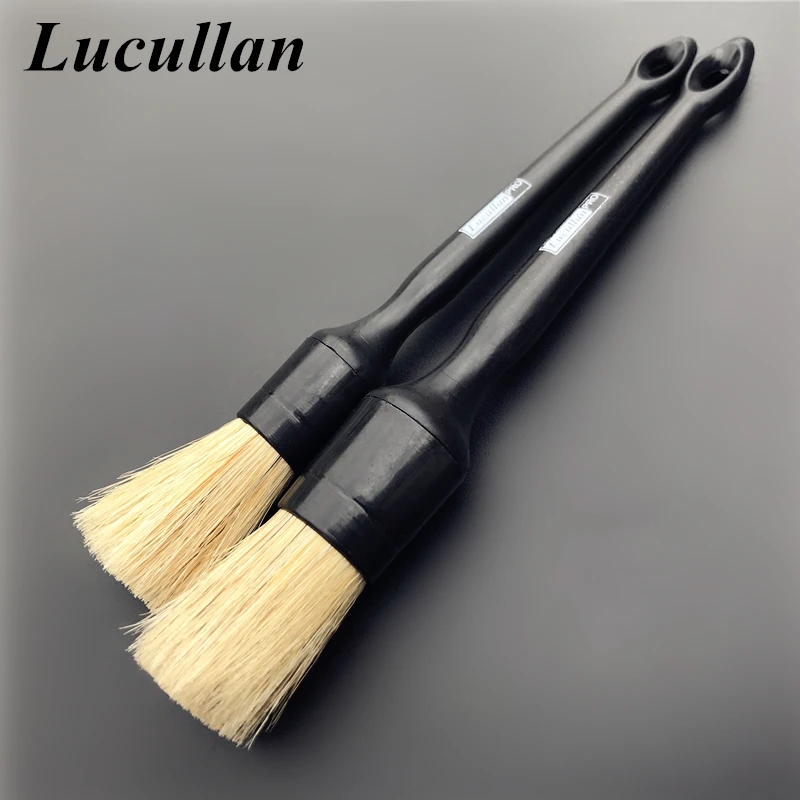 Lucullan Heavy Duty Snake Handle Natural Boar Car Detailing Brush For Dashboard Wheels Grille Emblem Car-styling Cleaning