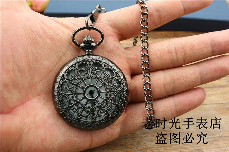 Relogio De Bolso gun color Quartz Steampunk Pocket Watch Spider Web Hollow Women Men Pendant Necklace Chain Gifts