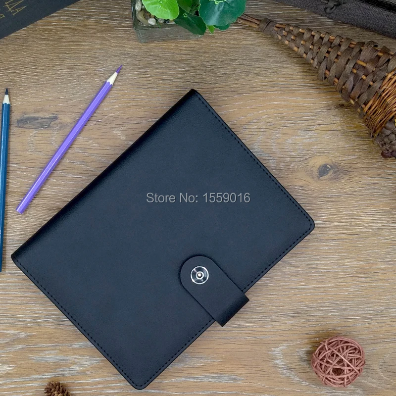 MQQ A5 refillable binder Folder Clear Pen Bag Color Sticker Soft Ruler Leather Folder File For 2023 Agenda