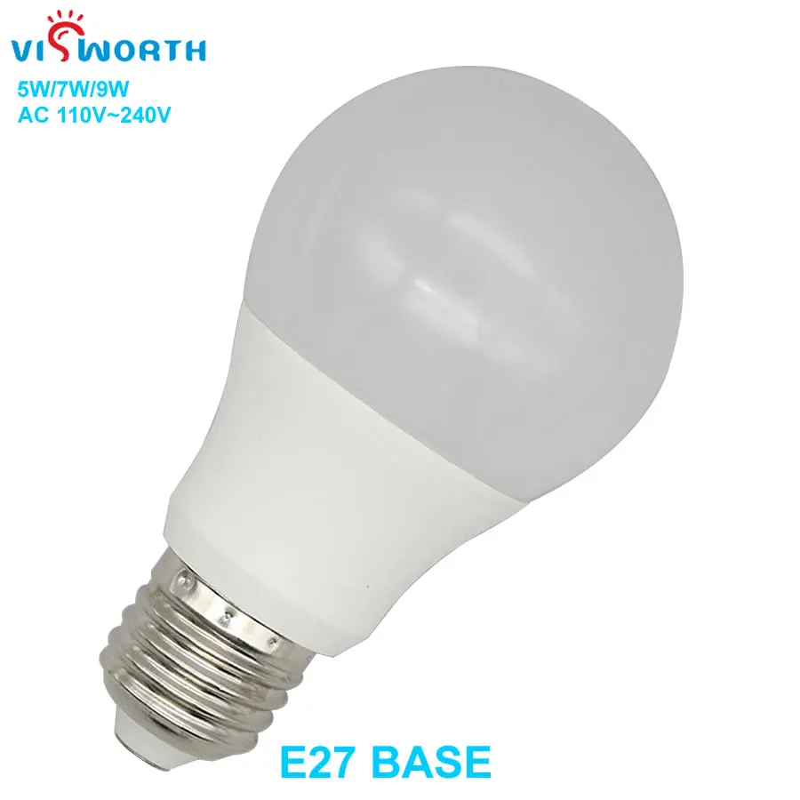 VisWorth A60 Led Bulb E27 Base Led SpotLight 5W 7W 9W SMD2835 Lampada Led Lamp AC 110V 220V 240V Warm Cold White Led Light