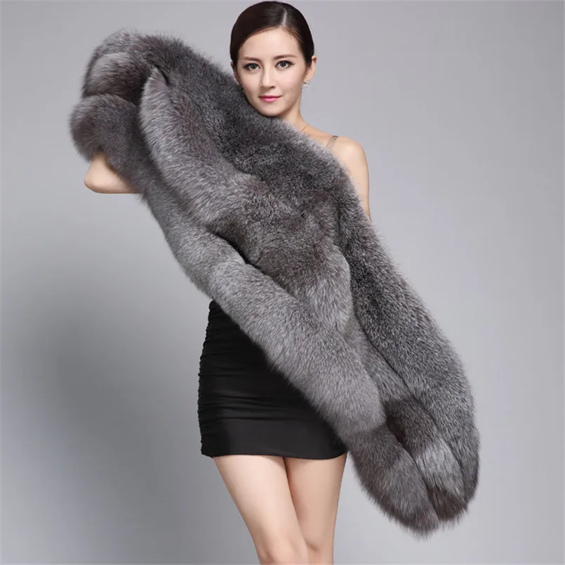 Real silver fox fur poncho and capes shawl women scarf winter scarves female luxury brand white natural fur stole wraps C169