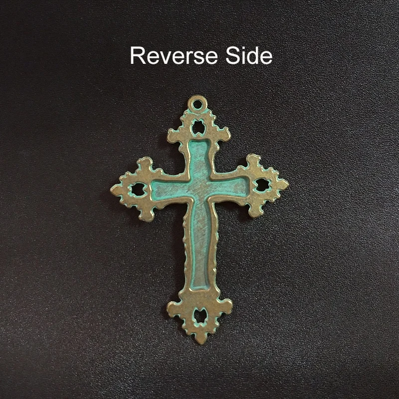 1pcs Patina Plated Zinc Alloy Green Religious Cross Charms 73*53MM Big Pendants For DIY Punk Necklace Accessories