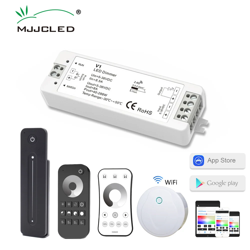12V LED Dimmer 24V PWM Wireless RF Dimmer Switch 36V 5V LED Strip Dimmer 12 Volt 2.4G Remote Control for Single Color Lighting