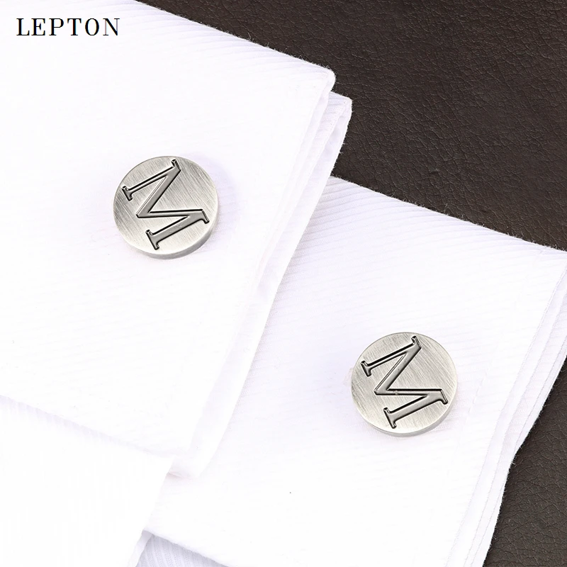 

Lepton Letters of an alphabet M Cufflinks For Mens Classic Antique Silver plated Letters M cuff links Men shirt cuffs Cufflink