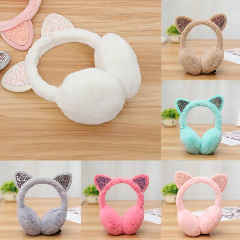 2019 Fashion New Protect Cute Faux Soft Fluffy Winter Novelty Girl Cat Warm Women Earmuffs Fur Ear