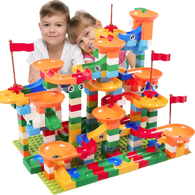 74-308PCS Marble Race Run Maze Ball Track Building Blocks ABS Funnel Slide Assemble Bricks Sets Children DIY Tracking Blocks