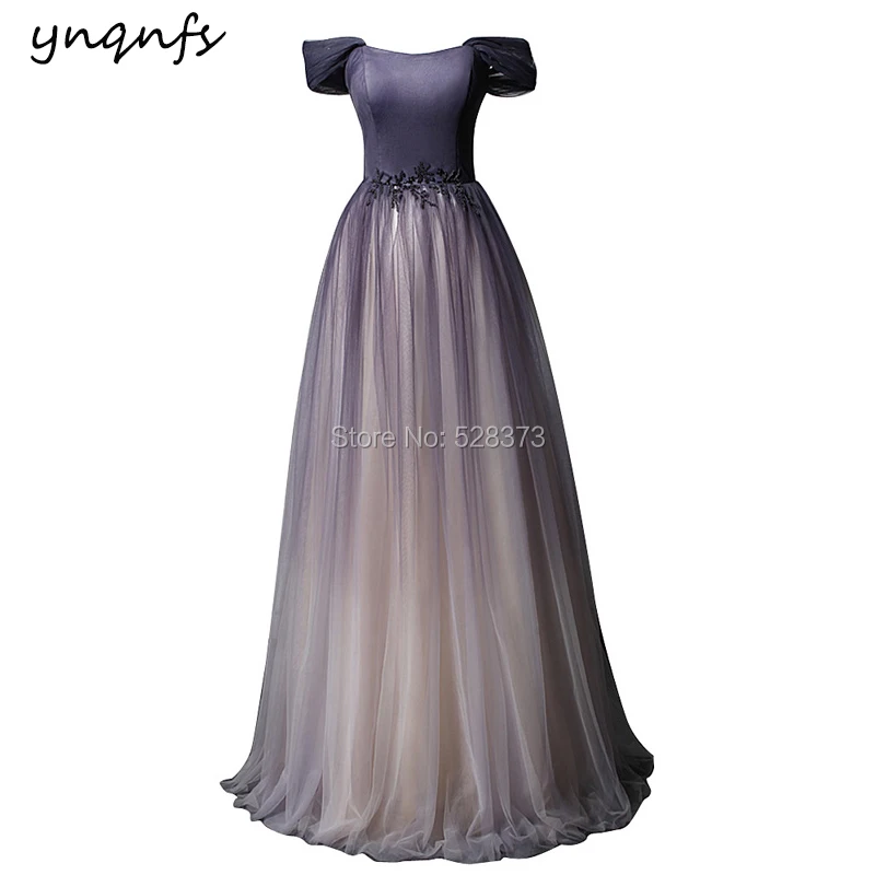

YNQNFS Gradient Soft Tulle Elegant Off Shoulder Vestido De Festa Longo Robe Formal Dress Mother of the Bride Dresses