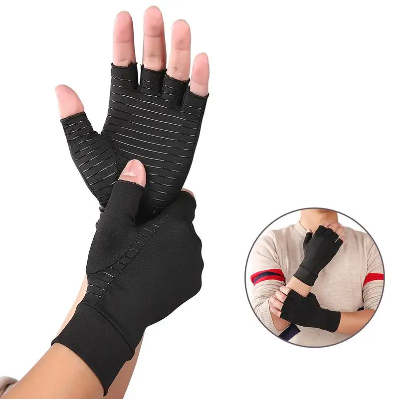 1Pair Compression Therapy Fingerless Gloves Rheumatoid Arthritis Pain Relief Breathable Rehabilitation Training Gloves Hand Care