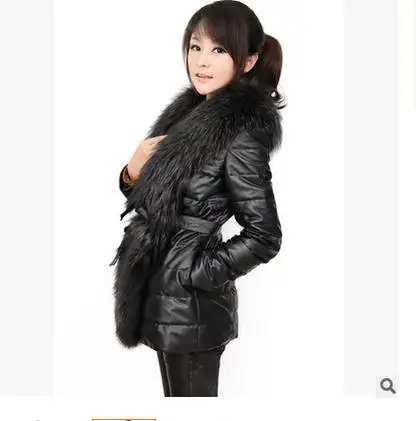 

S/6Xl Womens Long Section Raccoon Fur Collar Winter Autumn Black Leather Jacket Faux Leather Patchwork Coats Outwear