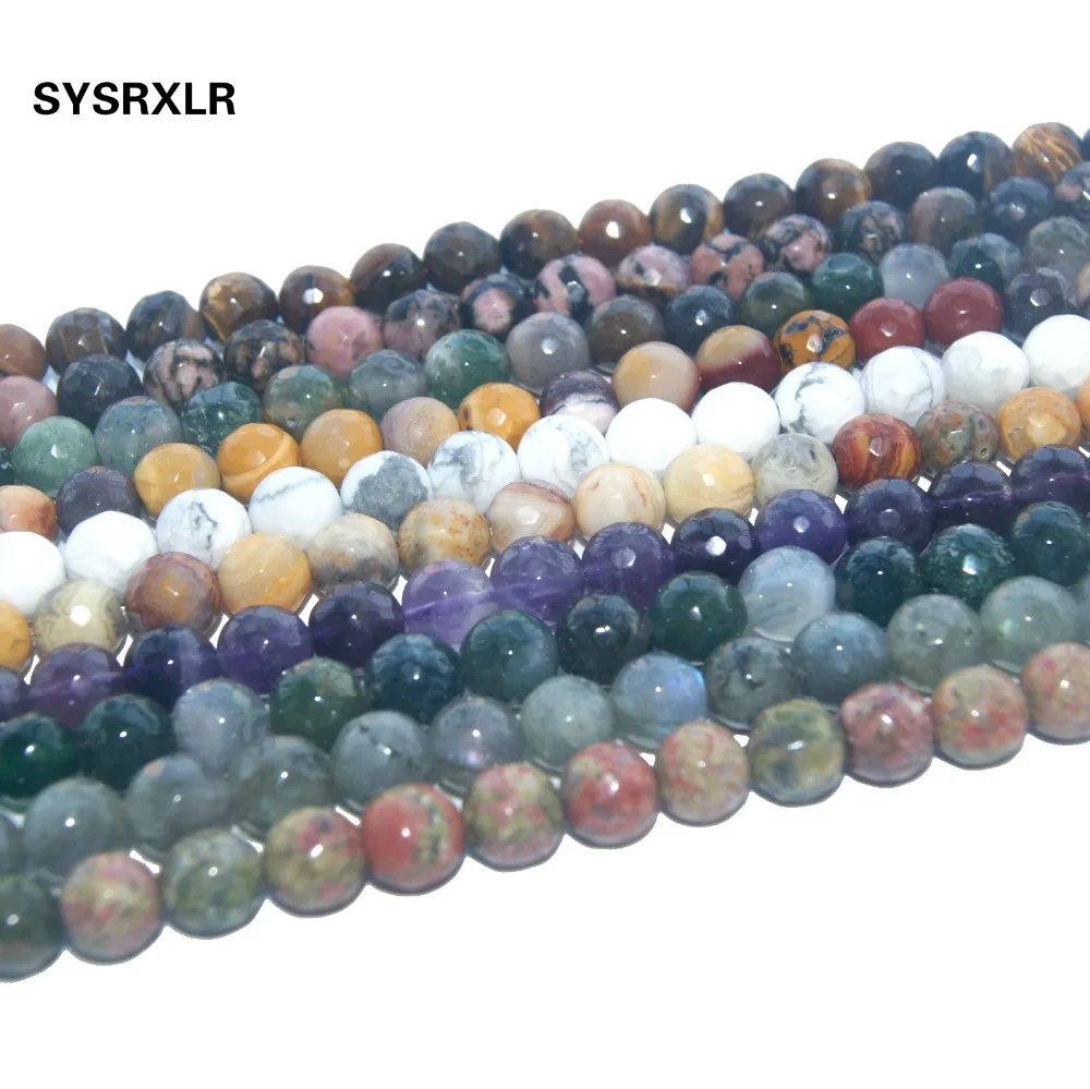 

Faceted Natural Stone Bead Pink Quartz Amethysts Agates Tiger Eye Lapis lazuli For Jewelry Making DIY Bracelet 4/6/8/10/12 MM