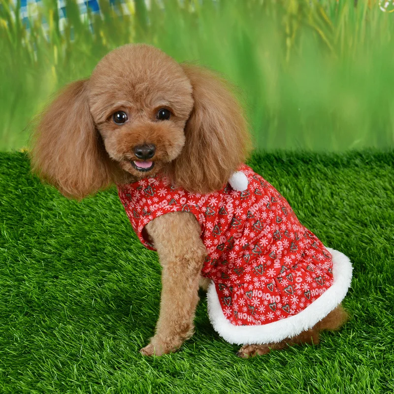 New Year Clothes Pet Cloth For Teddy Poodle Dogs Cats Christmas Dress Festive Winter Warm Breathable Comfy Floral Costume