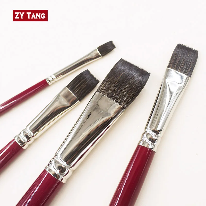 2018F  Flat paint brush high quality squirrel hair  wooden handle watercolor paint art brushes artistic for drawing,ZYTANG