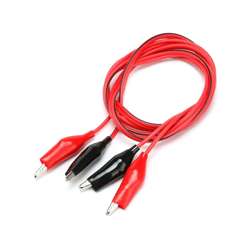 1Pair Double-ended Crocodile Clips Cable Alligator Clips Wire Testing Wire Red & Black Color Length 1M