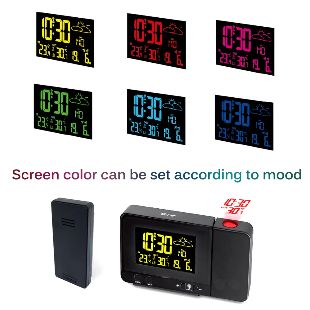 Reloj despertador Digital doble de proyección, carga USB, pantalla HD, retroiluminación colorida, temperatura, pronóstico del tiempo