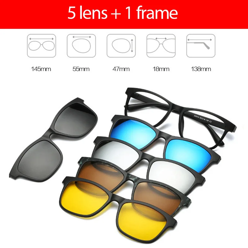 Sunglasses Men Magnetic Clip Sunglasses Women Magnet Clip Optical Myopia Glasses Frame With 5 Sunglasses Lens