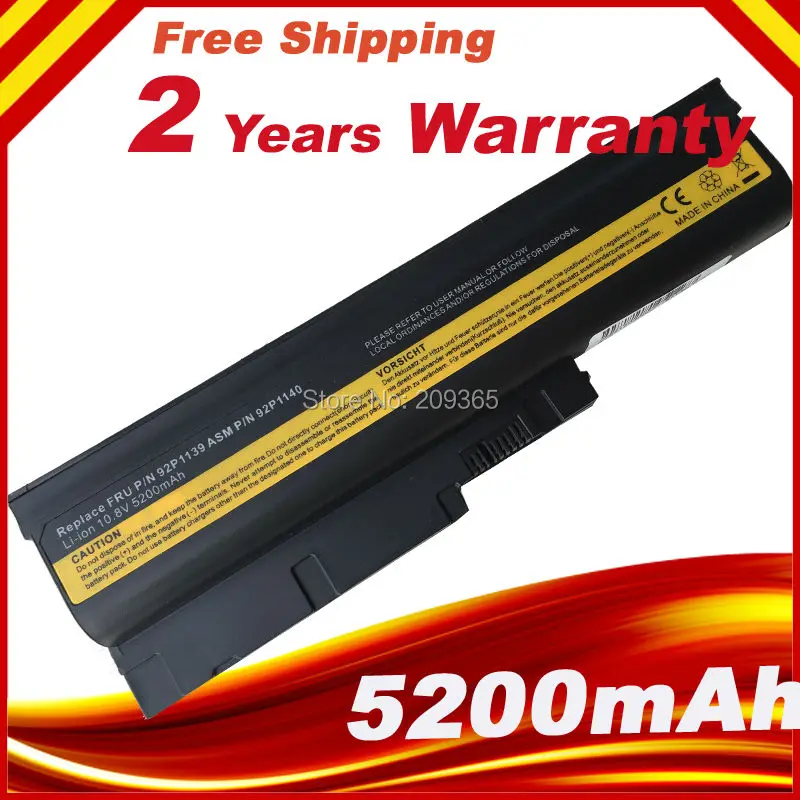 

5200mAh Battery for IBM Lenovo ThinkPad R60e R61e R61i T61 T61p T60 T60p R500 T500 W500 SL400 SL500 SL300