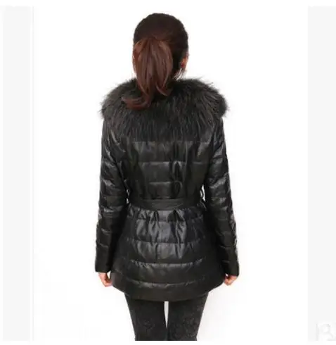 S/6Xl Womens Long Section Raccoon Fur Collar Winter Autumn Black Leather Jacket Faux Leather Patchwork Coats Outwear