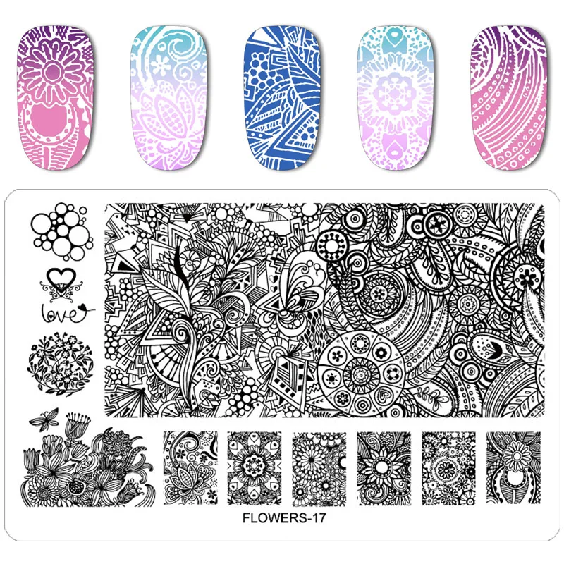 Kimcci Nail Art Stamping Plate Templates Stencils Assorted Designs DIY Image Acrylic Lace Flower Animal 16.3*10.3cm