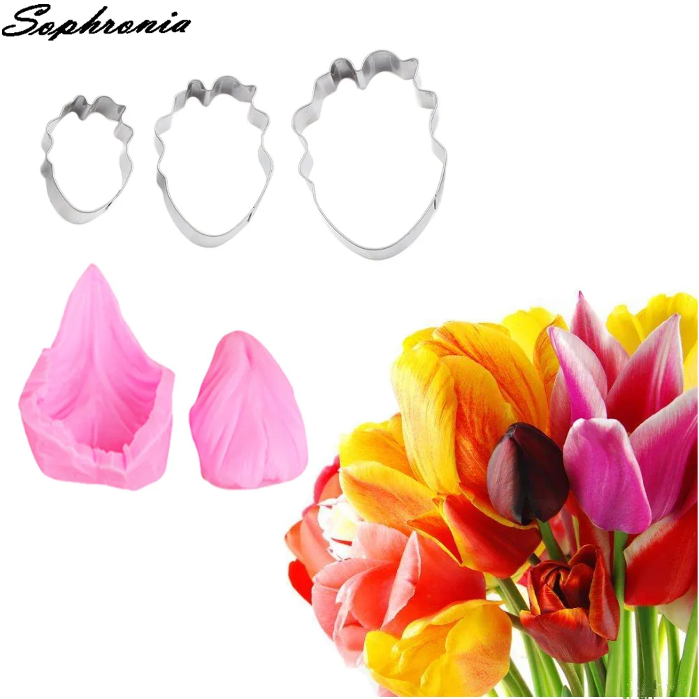 Tulip Petal Veiner Silicone Molds Fondant Mould Cake Decorating Tools Chocolate Gumpaste,Sugarcraft Clay Water Paper Forms CS254