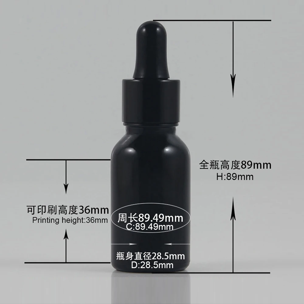 Empty 15ml black glass dropper bottle, Glass Refillable material 15ml essential oil packaging