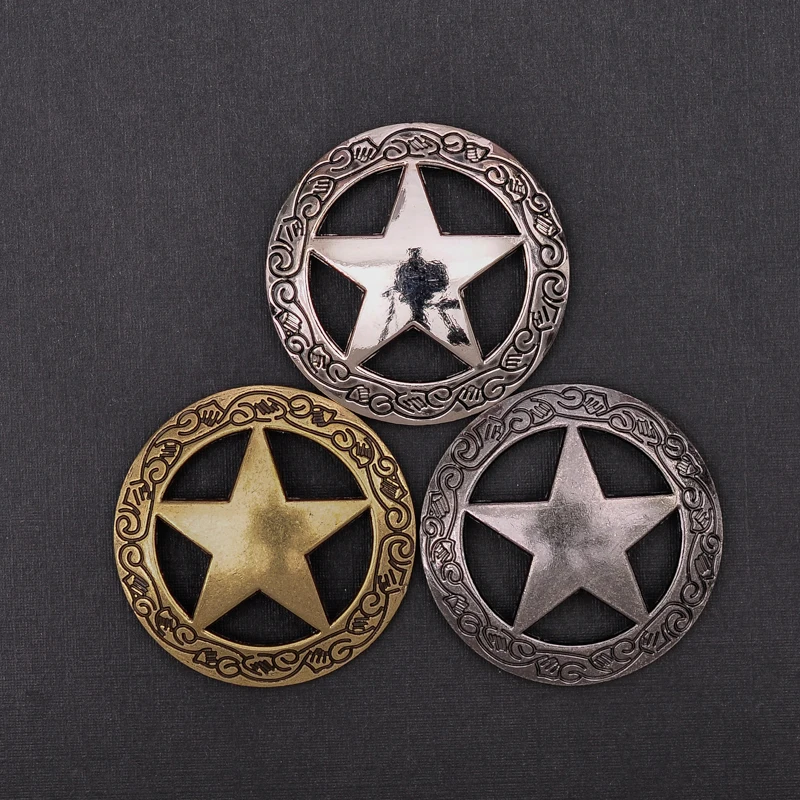 Bronze Antigo Ocidental Gravado Leathercraft Hatband Conchos, Texas Ranger Star, Parafuso De Volta, 1-1/2 \