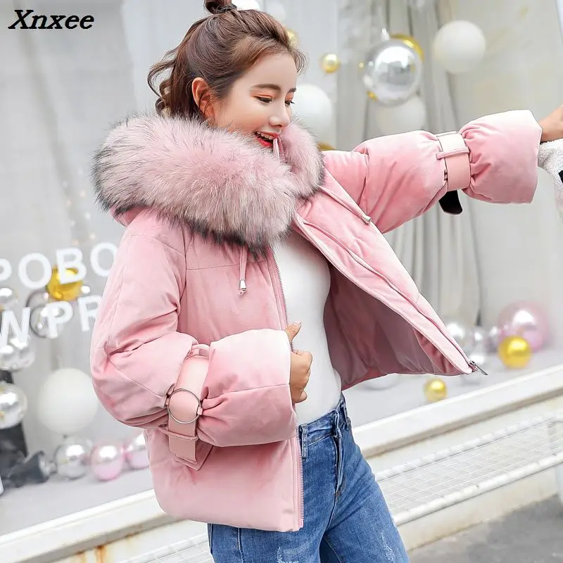 Woman Winter Jacket Coat 2018 Hooded Fur Collar Cotton Padded Jacket Short Hood Slim Parkas  Thicken Female Outerwear