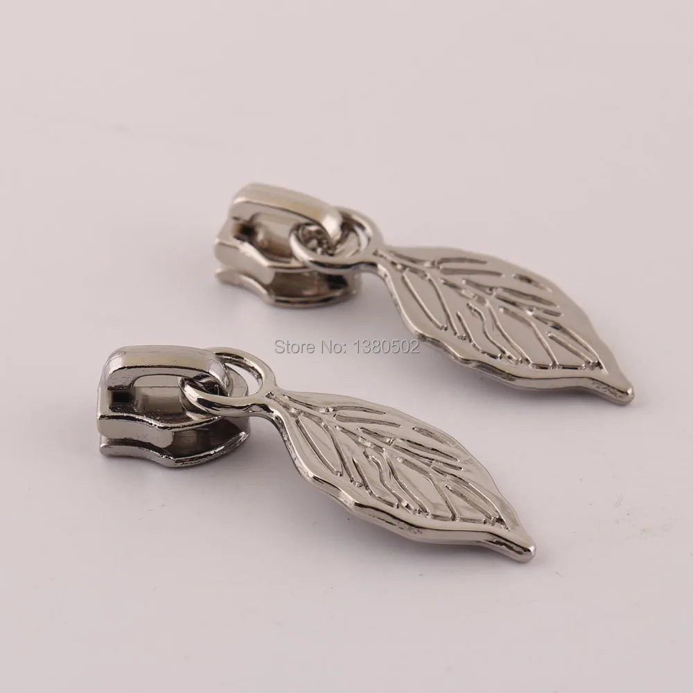 5pcs/lot Silver color zipper sliders Leaves zipper pull for bag garment decoration Accessories