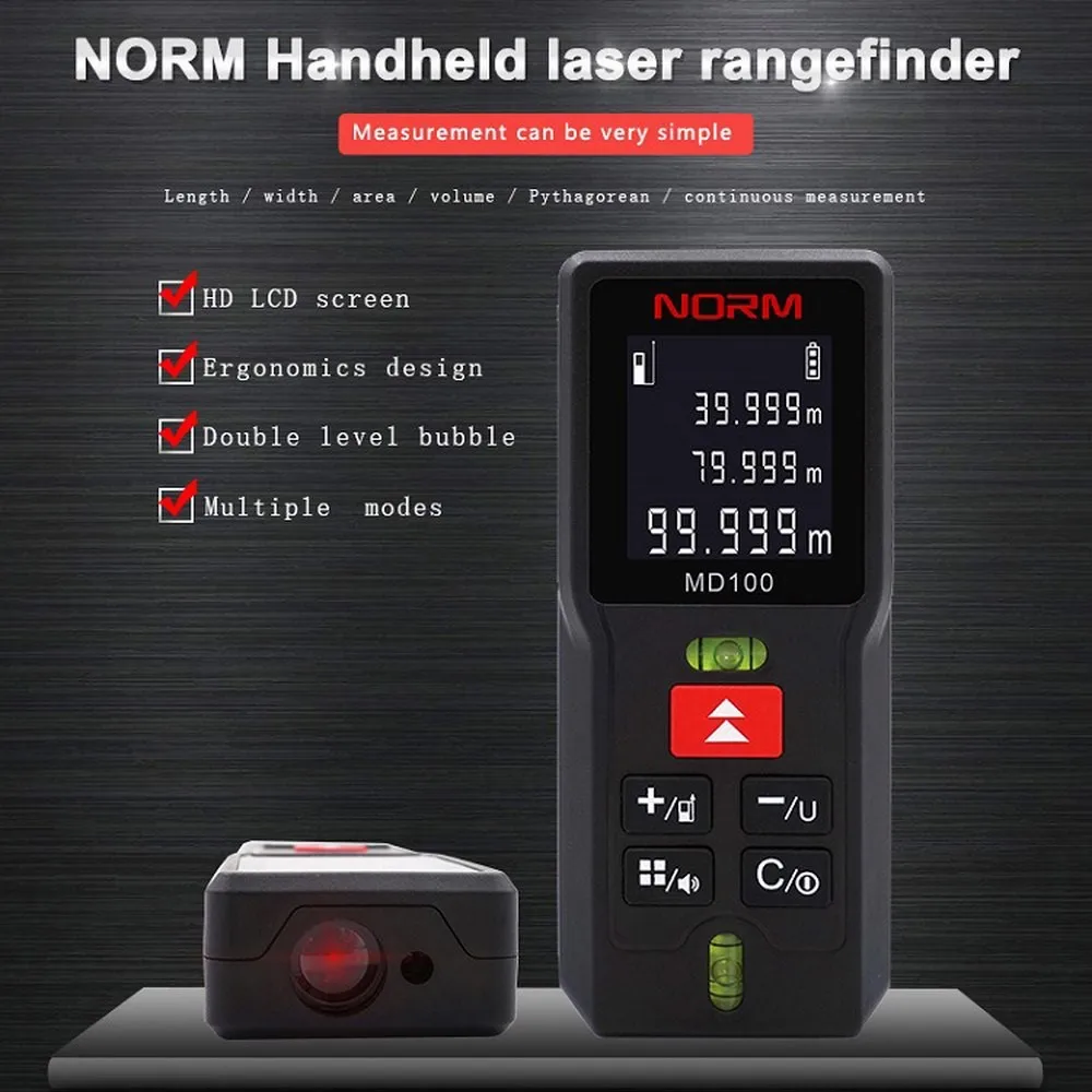 40m 60m 80m 100m Laser Distance Meter Laser Range Finder Tape Area-volume-angle Tester Tool Rechargeable Laser Range Finder