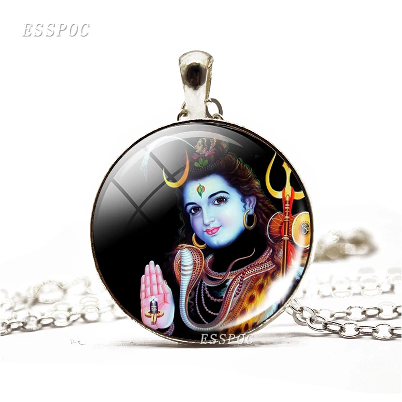 Krishna and Radha Amulet Necklace Glass Cabochon Jewelry Chain Lakshmi Pendant Hinduism Lord Shiva Necklace Women Gifts