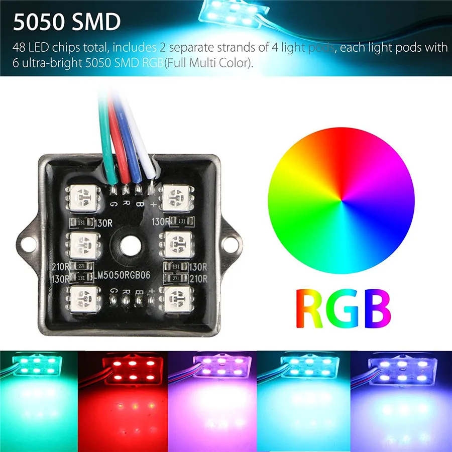 LED RGB Truck Bed Rear Light Kit-Sound Activated Wireless Remote Multi-color Work Glow Neon Rock Lighting (8 Pods)