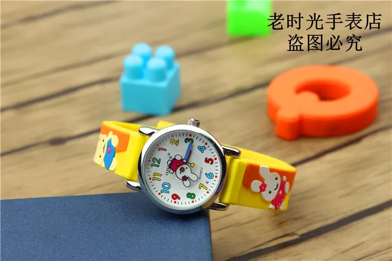 Reloj analógico con diseño de conejo y oso para niños y niñas, pulsera con correa de silicona, a la moda