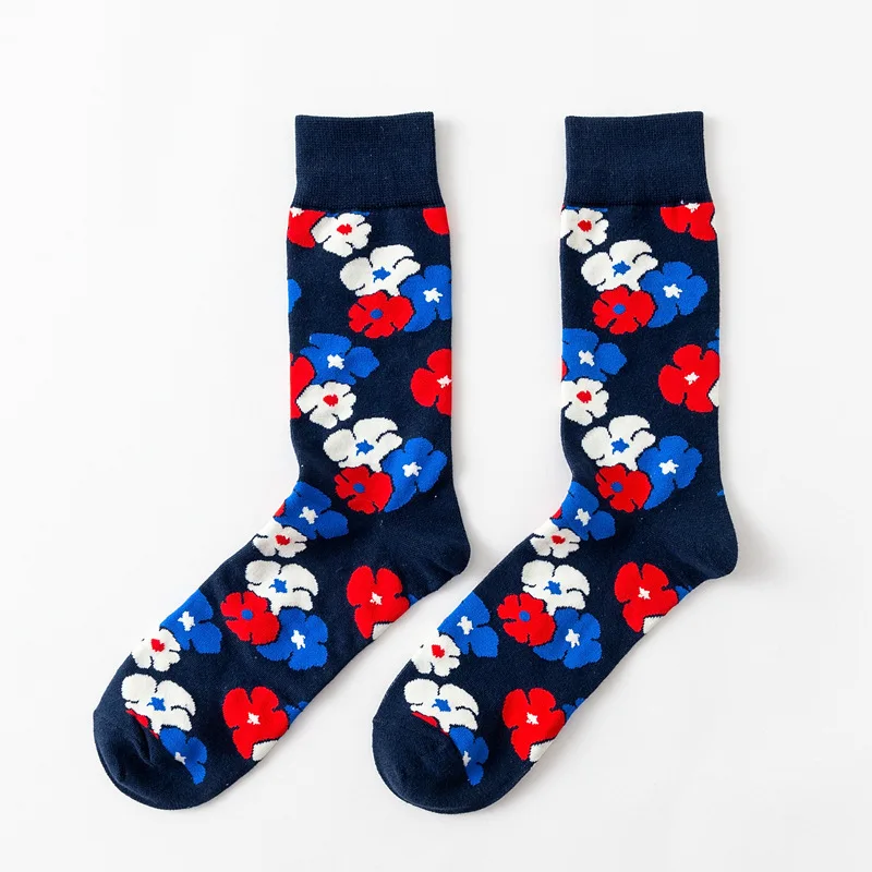 Men Socks Cartoon Cherry Origami Hot Air Balloon Stars Happy Funny Cotton Harajuku Hip Hop Street Style Casual Skate Cotton Sock