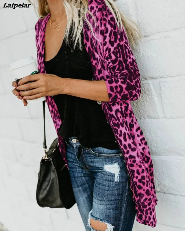 2020 frauen Sexy V-ausschnitt Langarm Taste Leopard Druck Strickjacke Jacke Herbst Dünne Lange Mantel Komfortable Strickjacke