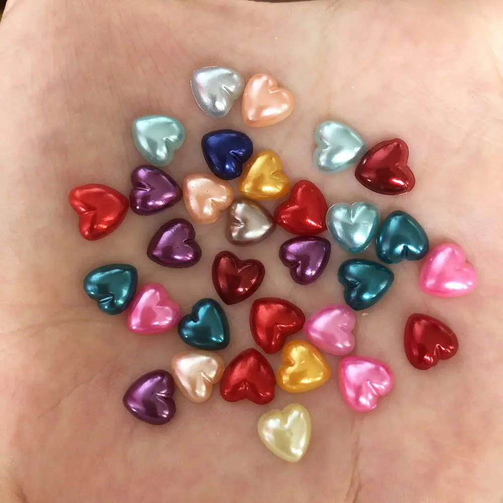 8mm 100pcs Random Mixed Half Pearl Heart Bead FlatBack Scrapbook Wedding Bead DIY F278